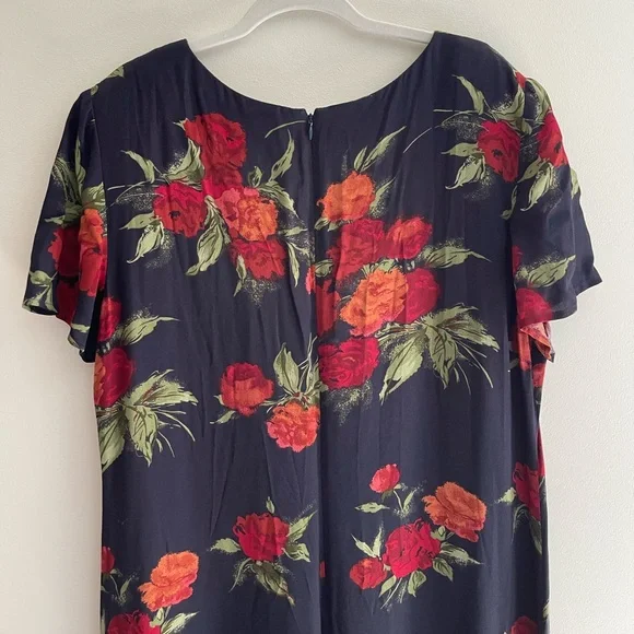 Vintage 90s Talbots Navy Floral Short Sleeve Midi Dress, Made in USA, Women's 18 - Picture 5 of 7